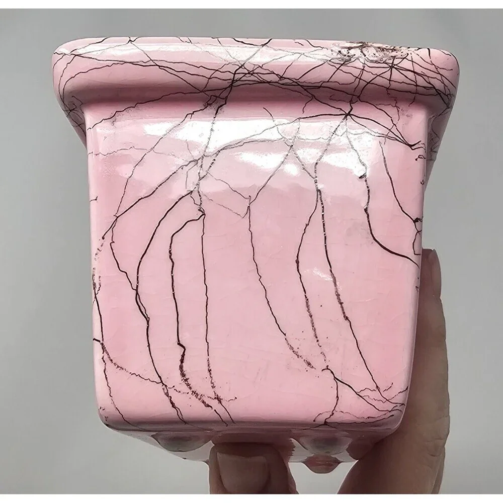 Vtg Hull MCM Pink Ceramic Footed Splatter Lines Mini Loaf Pan Trinket Dish 6